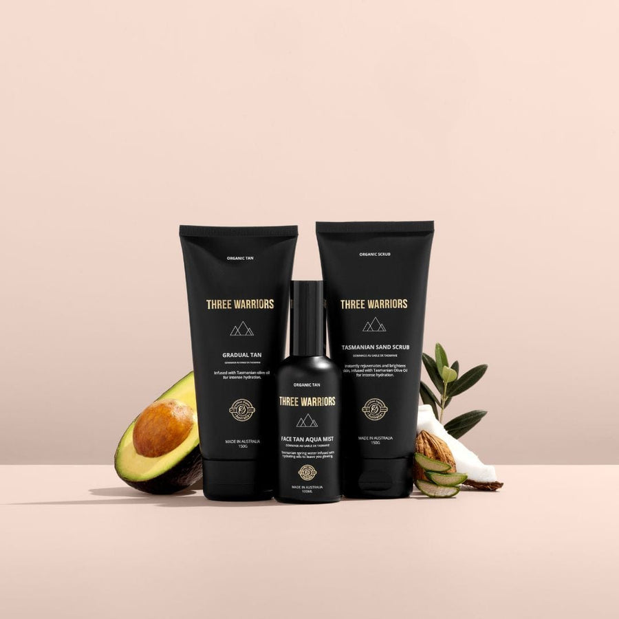 Summer Essentials Pack | Three Warriors | Unlock a sun-soaked vacation glow with this easy three-step routine.