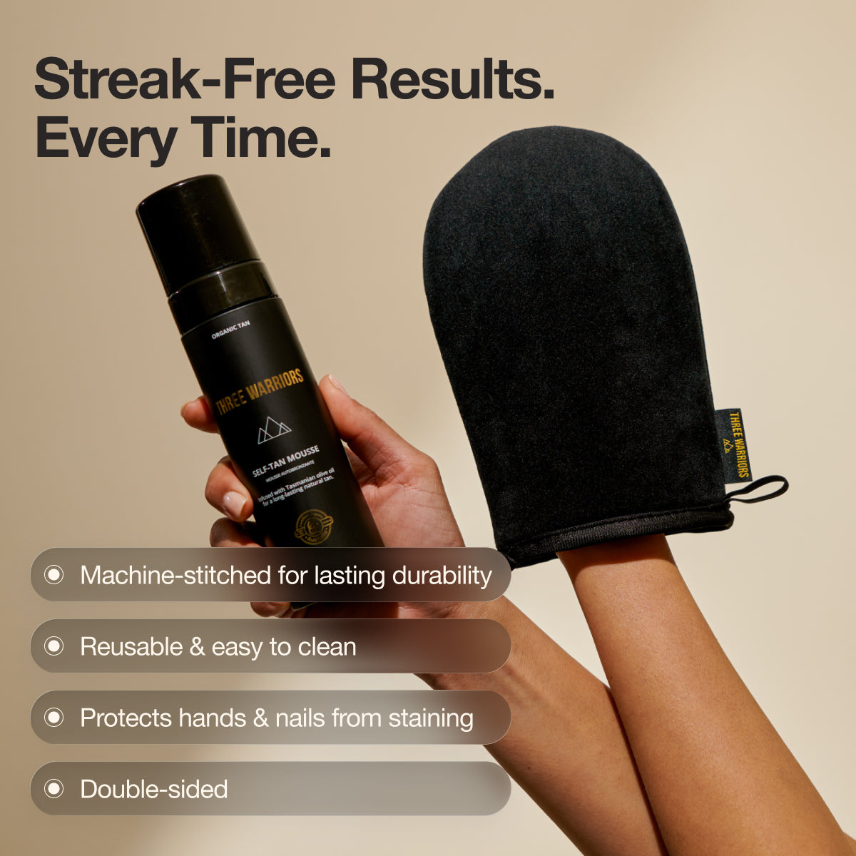 Eco-Friendly Tanning Mitt | Three Warriors | Streak & Orange Free Organic Tan